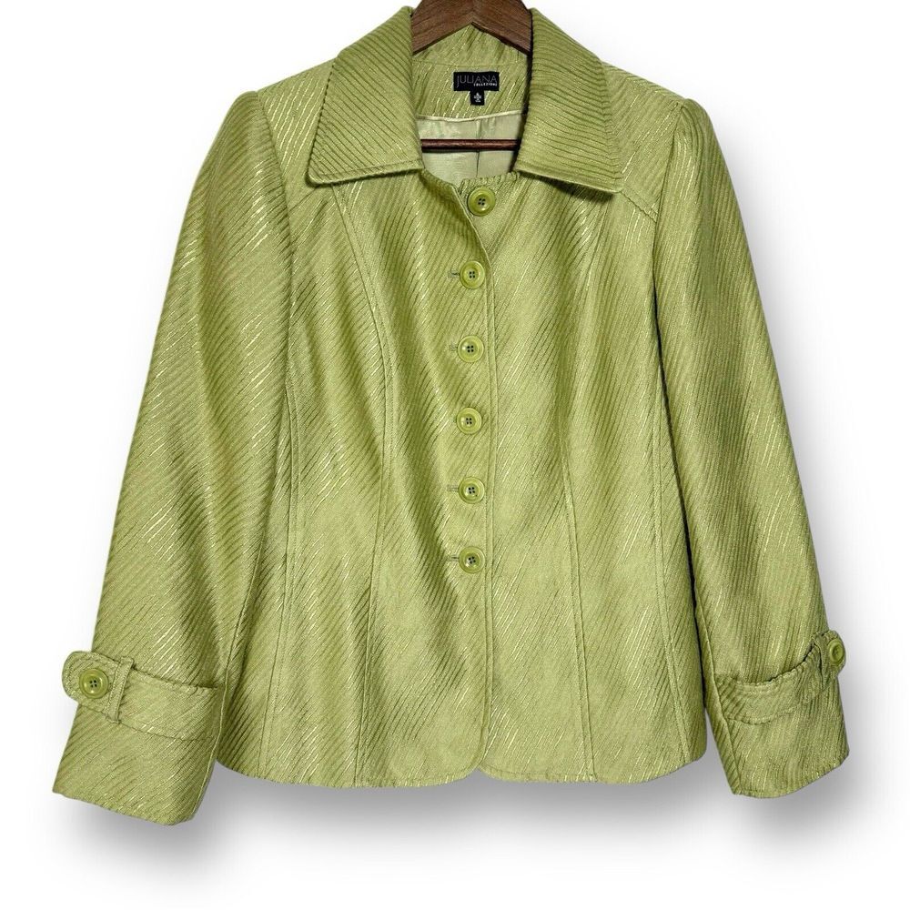 Vintage Juliana Collezione Wool‎ Jacket 6 Retro Green Velvet Iridescent Lining